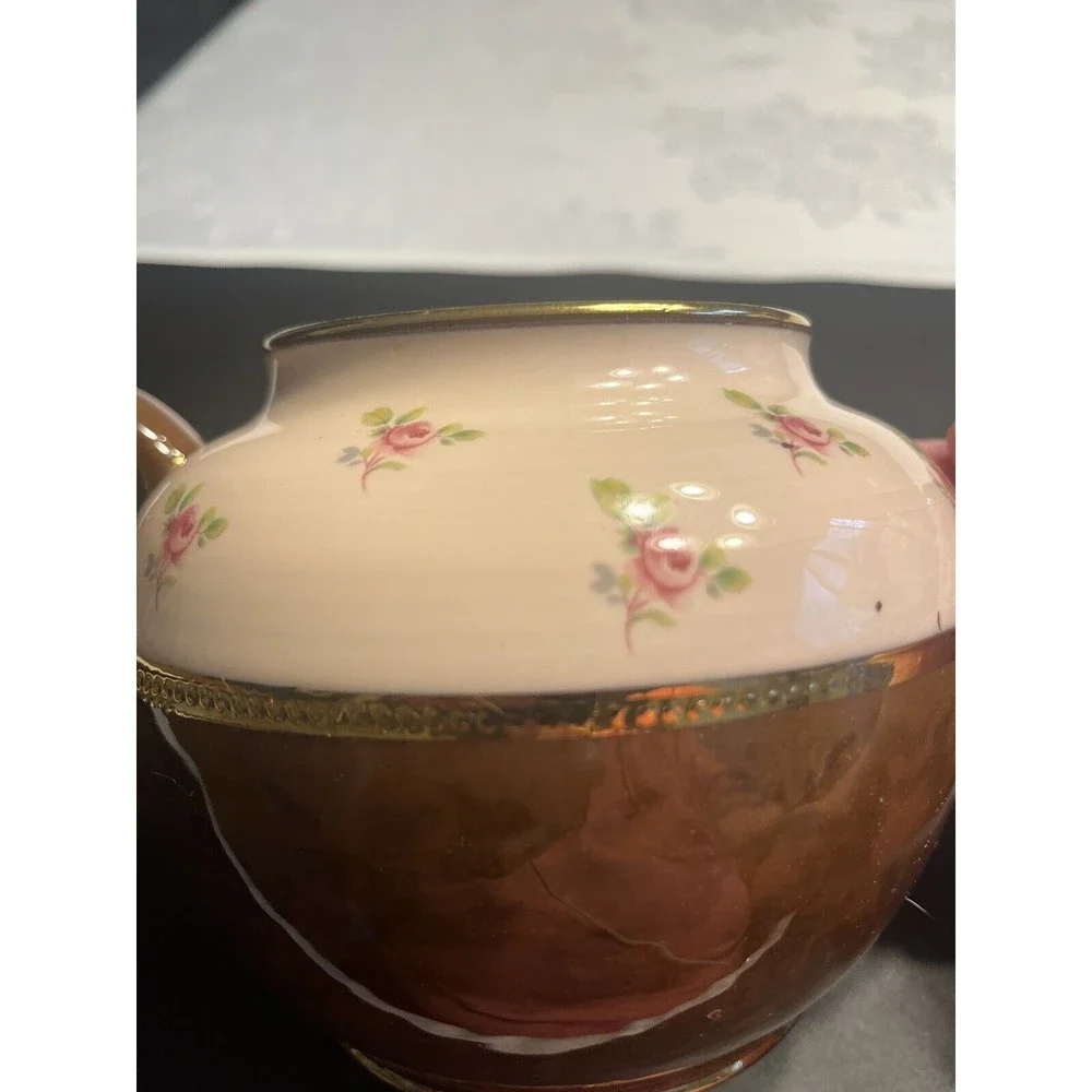 Vtg Sadler Teapot Roses Brown Pink & Gold Staffordshire England